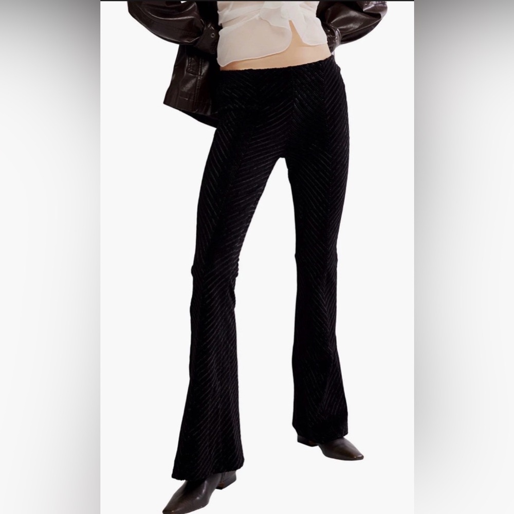 Free People Penny Flare Velvet High Waisted Pants Womens Black Medium